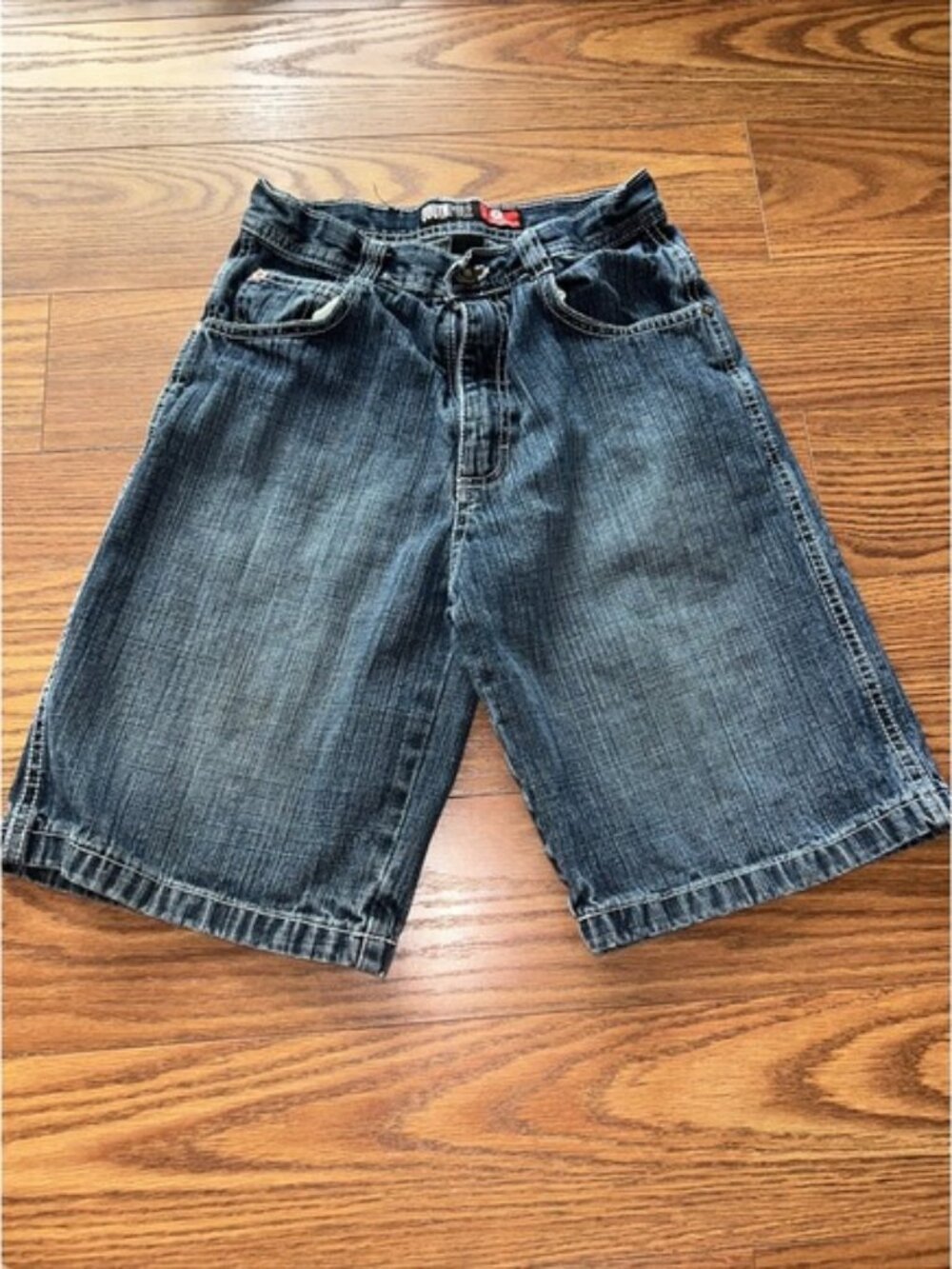 vtg SOUTHPOLE 90's Boys Shorts Size 10 Blue Denim RN82628 faded flat front relax